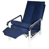 Blue corduroy and chrome recliner by Milo Baughman