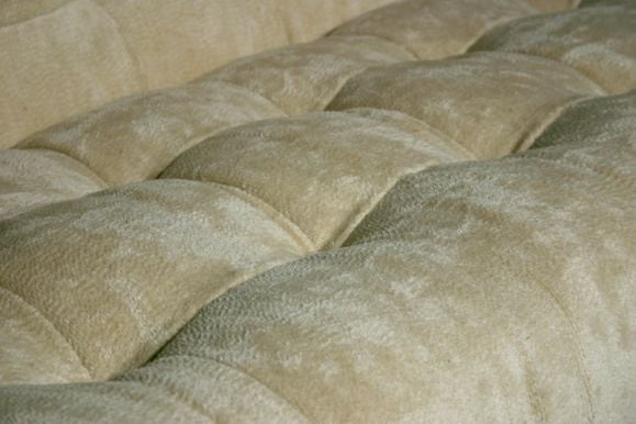 Dunbar tufted chenille sofa with mahogany plinth base 3