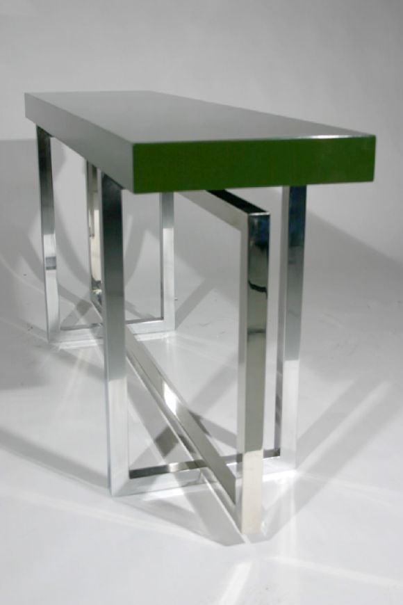 Floating top console table with chrome base
