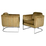 Vintage Pair of lounge chairs with chrome bases by Milo Baughman