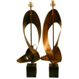 Pair of abstract sculptural metal table lamps by Laurel