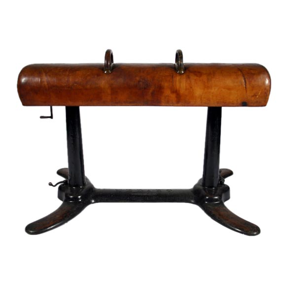 Vintage cast iron and leather pommel horse
