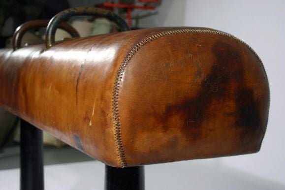 Vintage cast iron and leather pommel horse 5