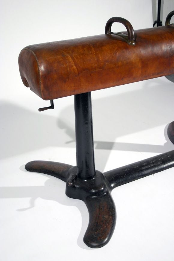 Vintage cast iron and leather pommel horse 4