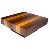 Square Milo Baughman coffee table with three woods