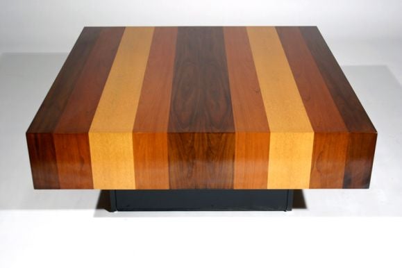 Square Milo Baughman coffee table with three woods
