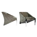 Pair of triangular shaped lounge chairs by Milo Baughman