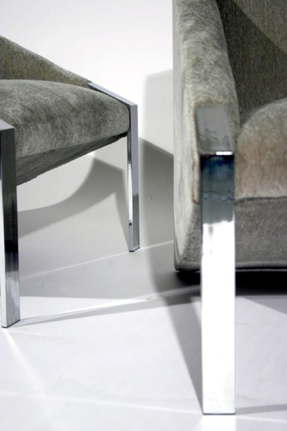 Pair of triangular shaped lounge chairs by Milo Baughman 3