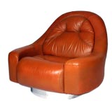 Oversized leather swivel "Zator" chair on chrome base by Pace