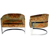 Pair of Italian paisley velvet lounge chairs by Milo Baughman