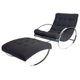 Modern chrome rocking lounge chair and ottoman