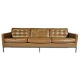Florence Knoll brown leather sofa with solid bronze base