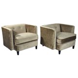 Pair of silk velvet arm chairs
