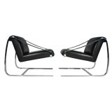 Pair of Solid Stainless Steel Leather Cantilever Lounge Chairs