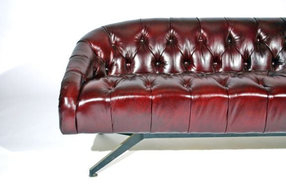 Tufted leather sofa with steel base by Ward Bennett 5