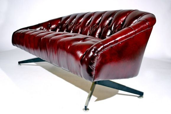 Ward Bennett sofa upholstered in new oxblood red leather.<br />
Seat Depth: 22 inches