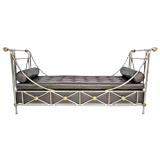 Stainless steel and brass Regency daybed in brown leather