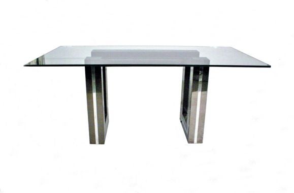Chrome and metal glass table by Paul Evans