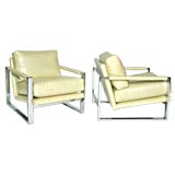 Faux alligator pearl leather chrome chairs by Milo Baughman