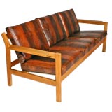Vintage Oak sofa with faux armadillo leather by Borge Mogensen
