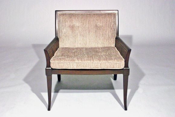 Caned wing chairs with chenille fabric