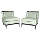 Leather and black lacquer slipper chairs