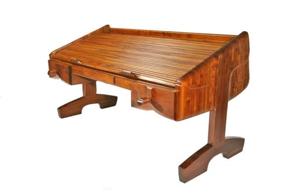 Sculpted walnut and mahogany craftsman desk by Federico Armijo 4