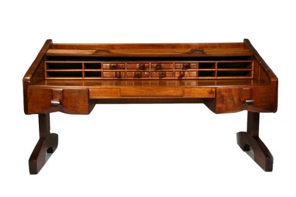 Sculpted walnut and mahogany craftsman desk by Federico Armijo 1