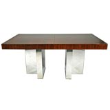 T shaped chrome base dining table by Milo Baughman