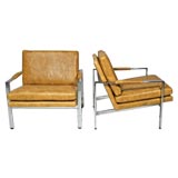 Pair of chrome frame leather lounge chairs by Milo Baughman Pair of chrome frame leather lounge chairs by Milo Baughman