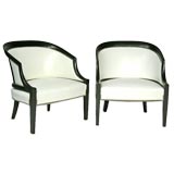 Pair of leather and black lacquer lounge chairs