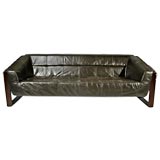 Brazilian leather and mahogany sofa