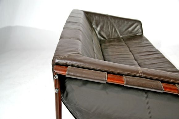 Late 20th Century Brazilian leather and mahogany sofa