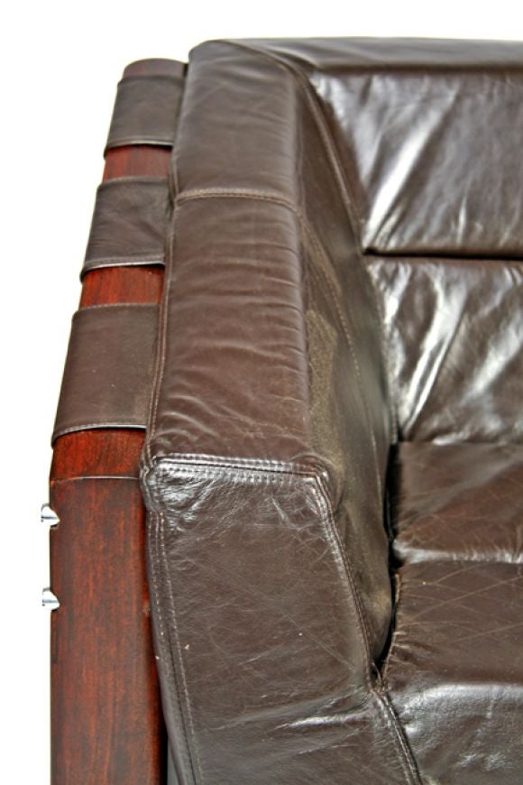 Brazilian leather and mahogany sofa 1