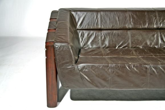 Brazilian leather and mahogany sofa 2