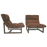 Pair of suede  lounge chairs by Milo Baughman