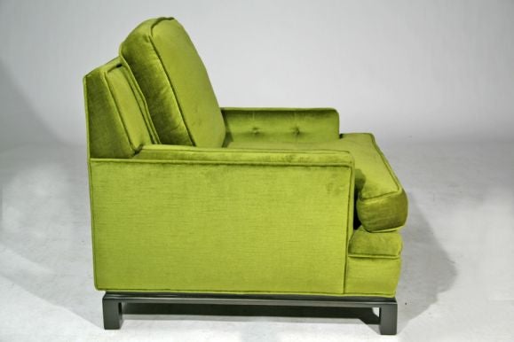 American Green velvet club chairs with wood bases