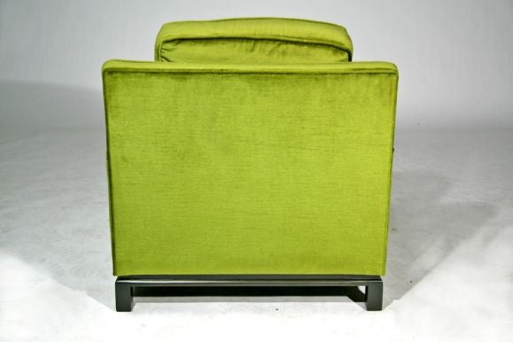 Mid-20th Century Green velvet club chairs with wood bases
