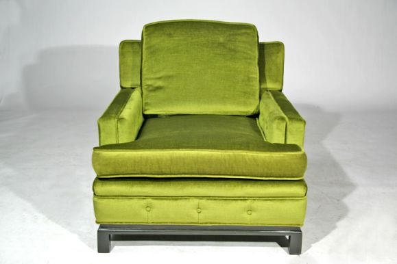 Velvet Green velvet club chairs with wood bases