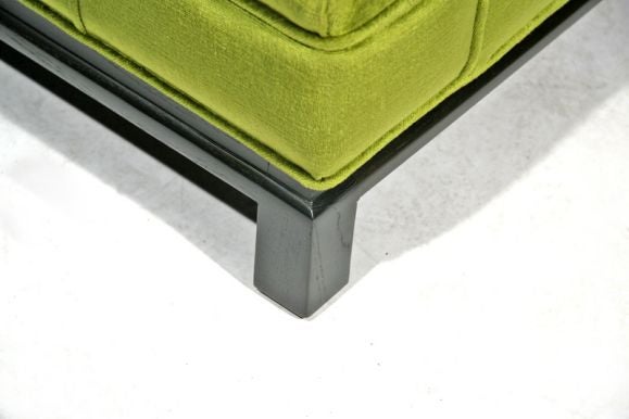 Green velvet club chairs with wood bases 3
