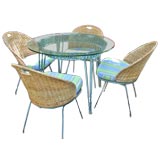 Iron and caned outdoor dining set by Salterini