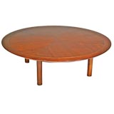 Walnut and brass inlay round coffee table by Baker