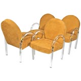 Set of four lucite and open grain leather dining chairs by Pace