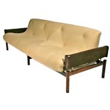 Brazilian canvas, suede and rosewood sofa with floating arms Vintage Brazilian canvas, suede and rosewood sofa with floating arms