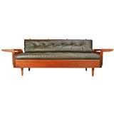 Vintage Exotic hardwood and leather winged craftsman sofa