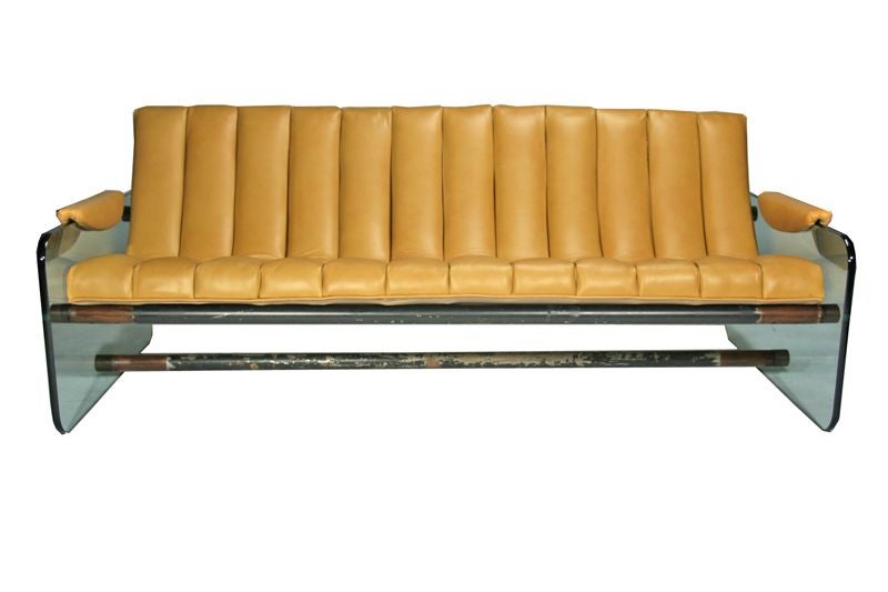 Tufted leather and glass sofa, Fabio Lenci attribution