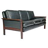 Black Leather and Rosewood Sofa by Hans Olsen