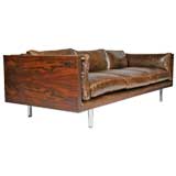 Rosewood sofa by Milo Baughman in brown leather
