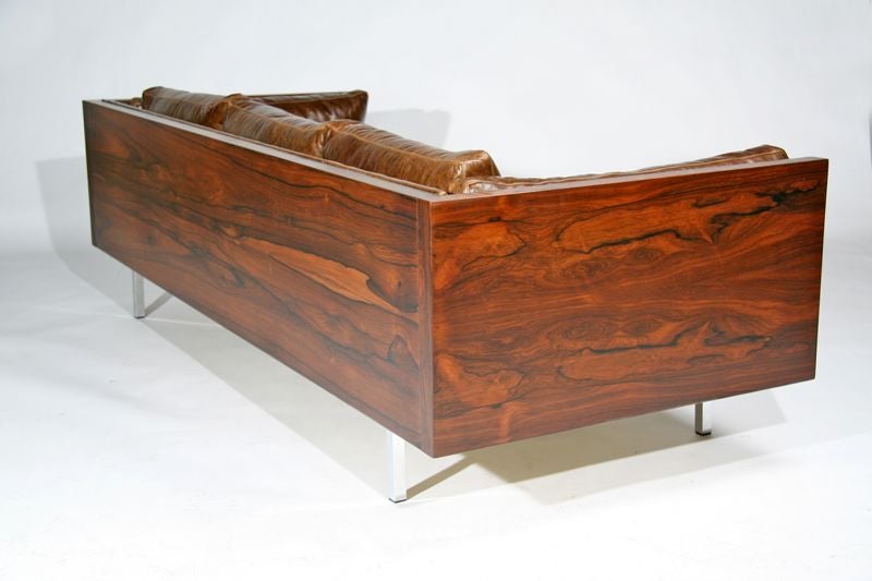 American Rosewood sofa by Milo Baughman in brown leather