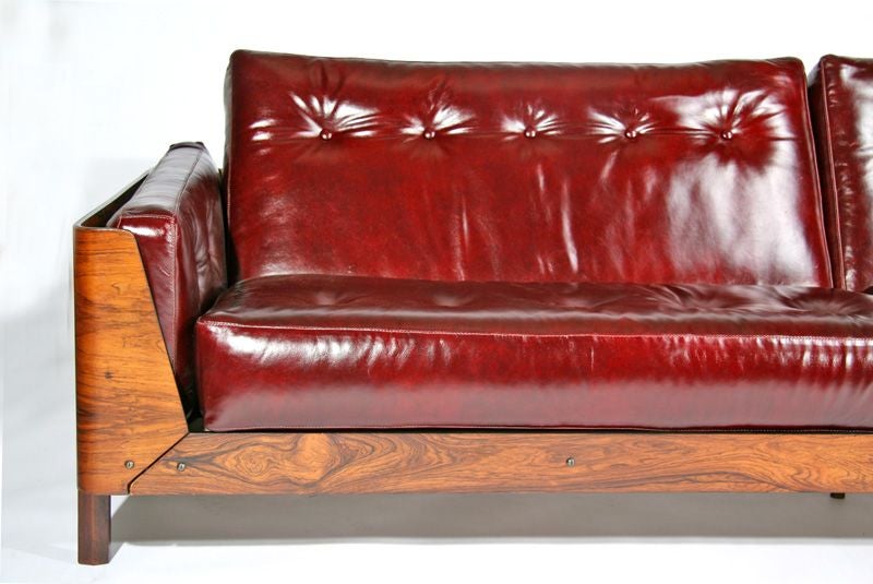 Rosewood Case Sofa  in oxblood leather by L'Atelier In Excellent Condition In West Hollywood, CA